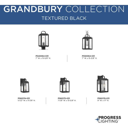 Grandbury 2 Light 17 inch Textured Black Outdoor Wall Lantern, with DURASHIELD, Medium